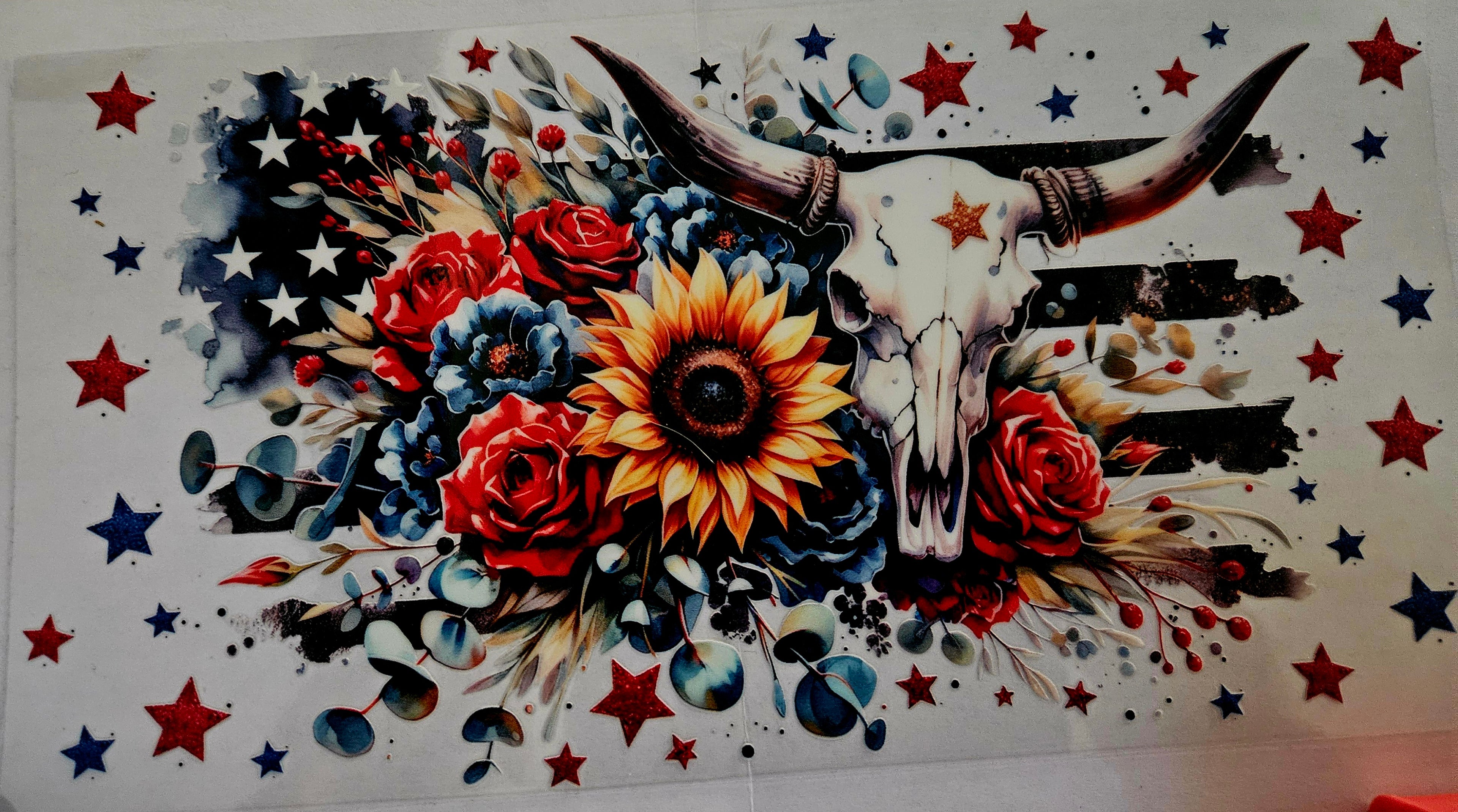 Cup Wrap-Floral American Cow Skull